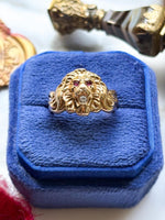 14k Antique Art Nouveau Diamond & Ruby Lion Ring