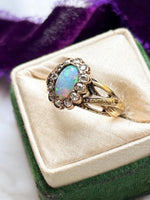 14k Victorian Opal & 0.38cttw Diamond Halo Ring