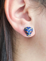 14k Vintage Red & Blue Enamel Feline Earrings
