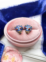 14k Vintage Red & Blue Enamel Feline Earrings