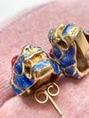 14k Vintage Red & Blue Enamel Feline Earrings