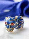 14k Vintage Red & Blue Enamel Feline Earrings