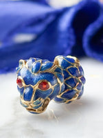 14k Vintage Red & Blue Enamel Feline Earrings
