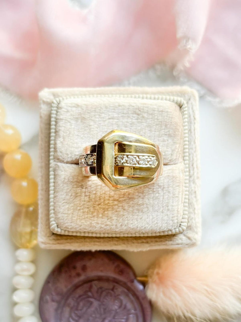 14k Vintage 0.20cttw Diamond Buckle Ring