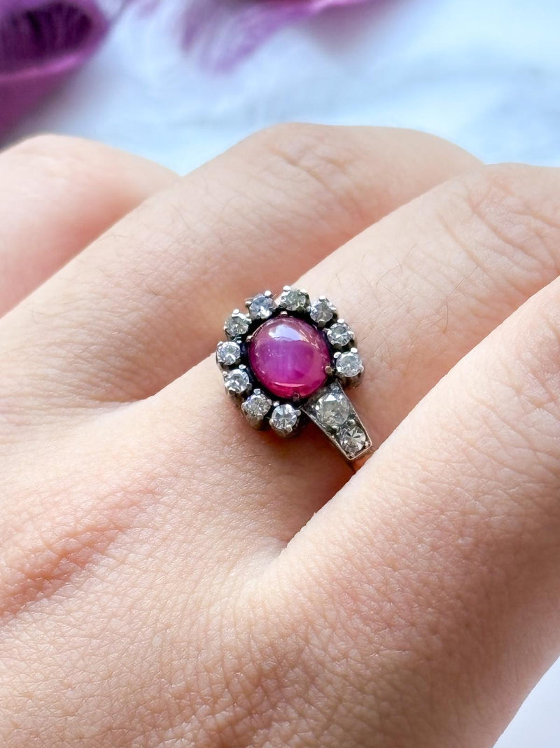 14k Antique Star Ruby & 0.35cttw Diamond Ring