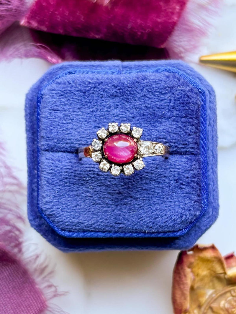 14k Antique Star Ruby & 0.35cttw Diamond Ring