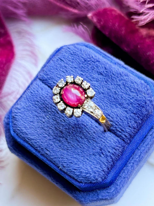 14k Antique Star Ruby & 0.35cttw Diamond Ring