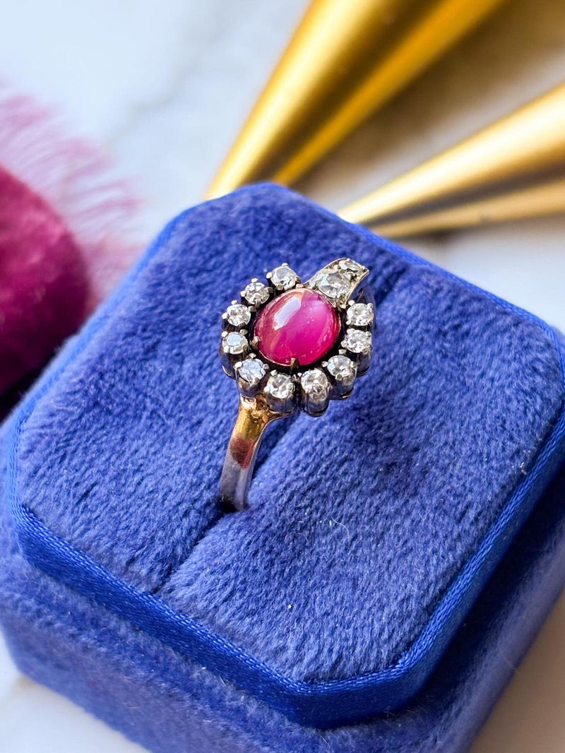 14k Antique Star Ruby & 0.35cttw Diamond Ring