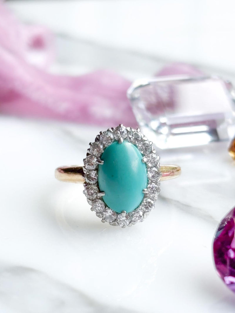 14k Victorian Turquoise with 0.32cttw Diamond Halo