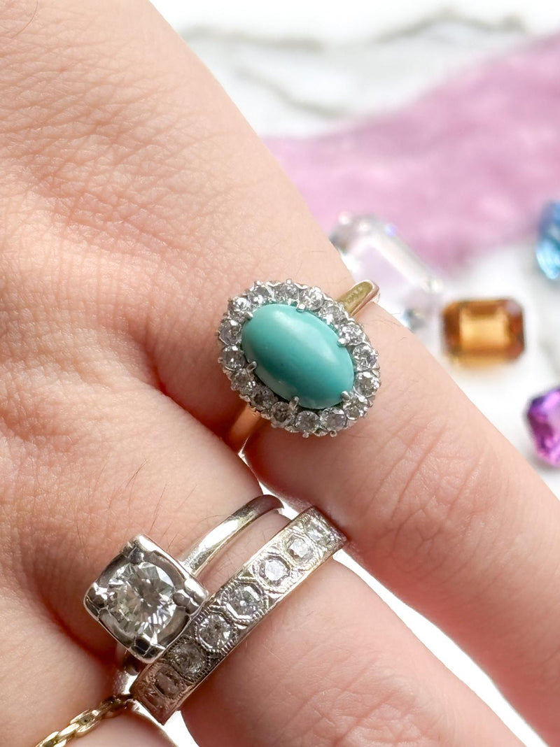 14k Victorian Turquoise with 0.32cttw Diamond Halo