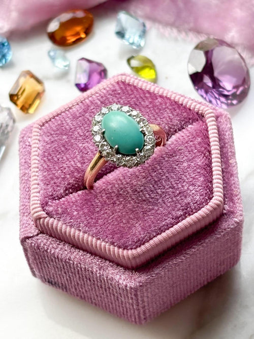 14k Victorian Turquoise with 0.32cttw Diamond Halo