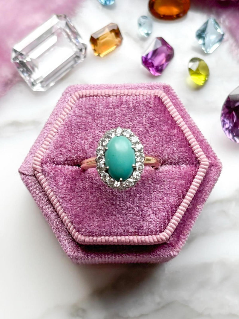 14k Victorian Turquoise with 0.32cttw Diamond Halo