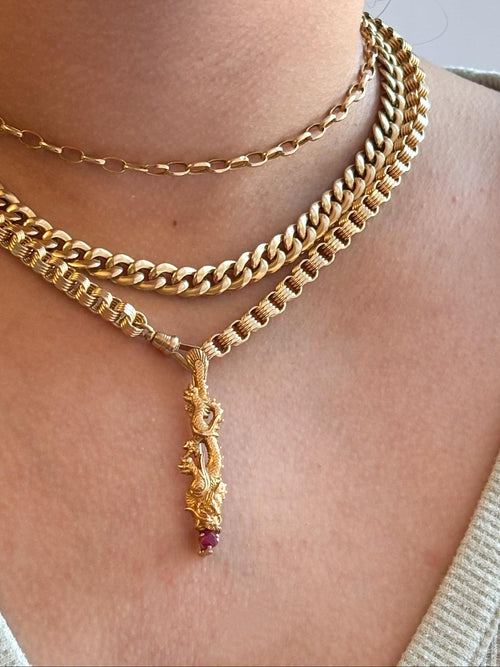 14k Art Nouveau Ruby Dragon Brooch