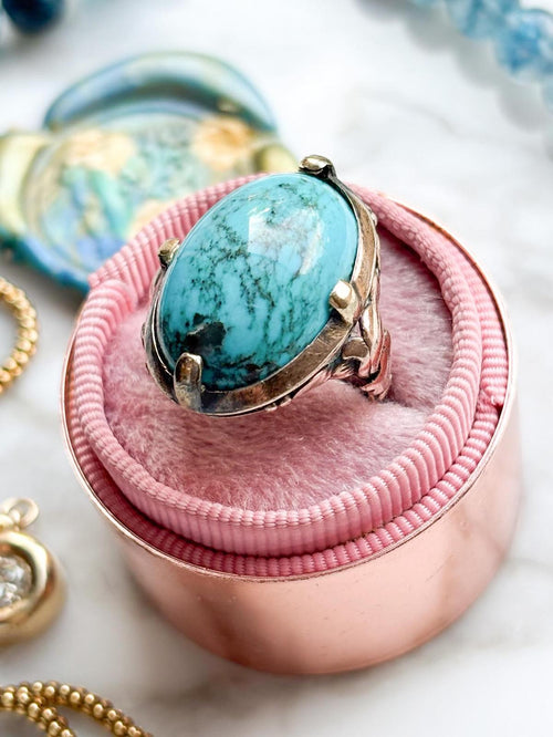10k Antique Turquoise Matrix Cabochon Ring