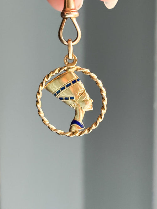 18k Vintage Enameled Nefertiti Pendant