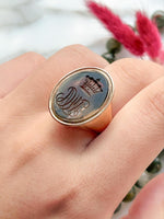 14k Victorian Carved Smokey Quartz Intaglio Ring