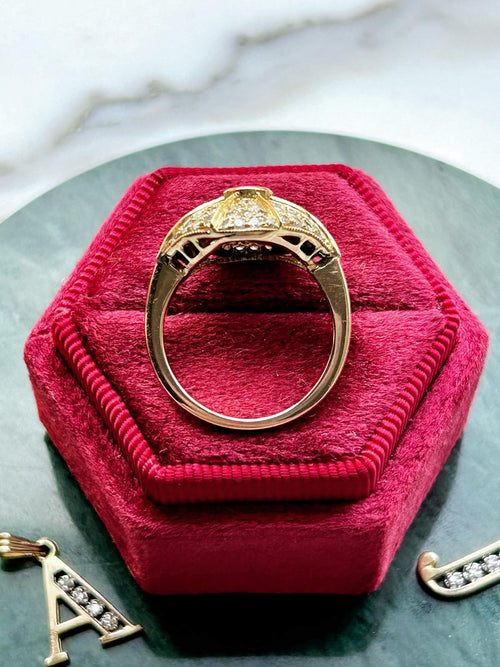 18k Vintage Diamond & Emerald Bombe Ring
