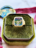 18k Designer Gold Cloisonné Enamel Ring