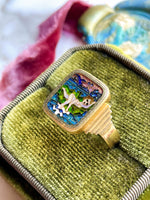 18k Designer Gold Cloisonné Enamel Ring