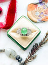 Platinum Art Deco Emerald Cabochon & Diamond Ring