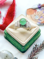 Platinum Art Deco Emerald Cabochon & Diamond Ring