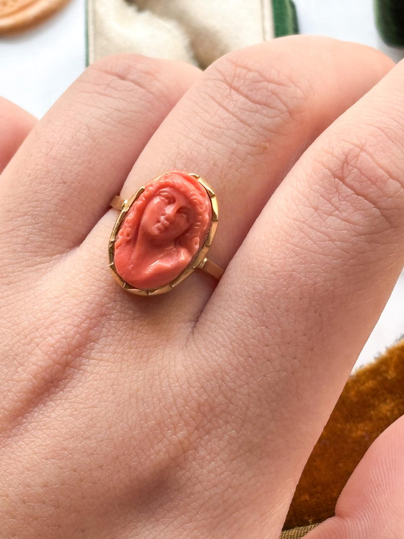 18k Antique Carved Coral Cameo