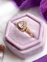 9k Victorian Moonstone Heart & Seed Pearl Ring
