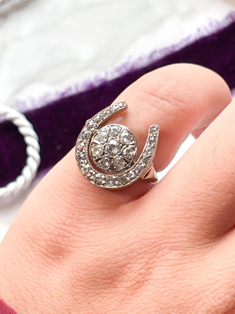 14k Art Deco 0.79cttw Diamond Horseshoe Ring