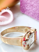 14k Vintage Ruby & 0.30ct Diamond Buckle Ring
