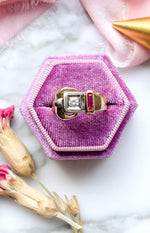 14k Vintage Ruby & 0.30ct Diamond Buckle Ring