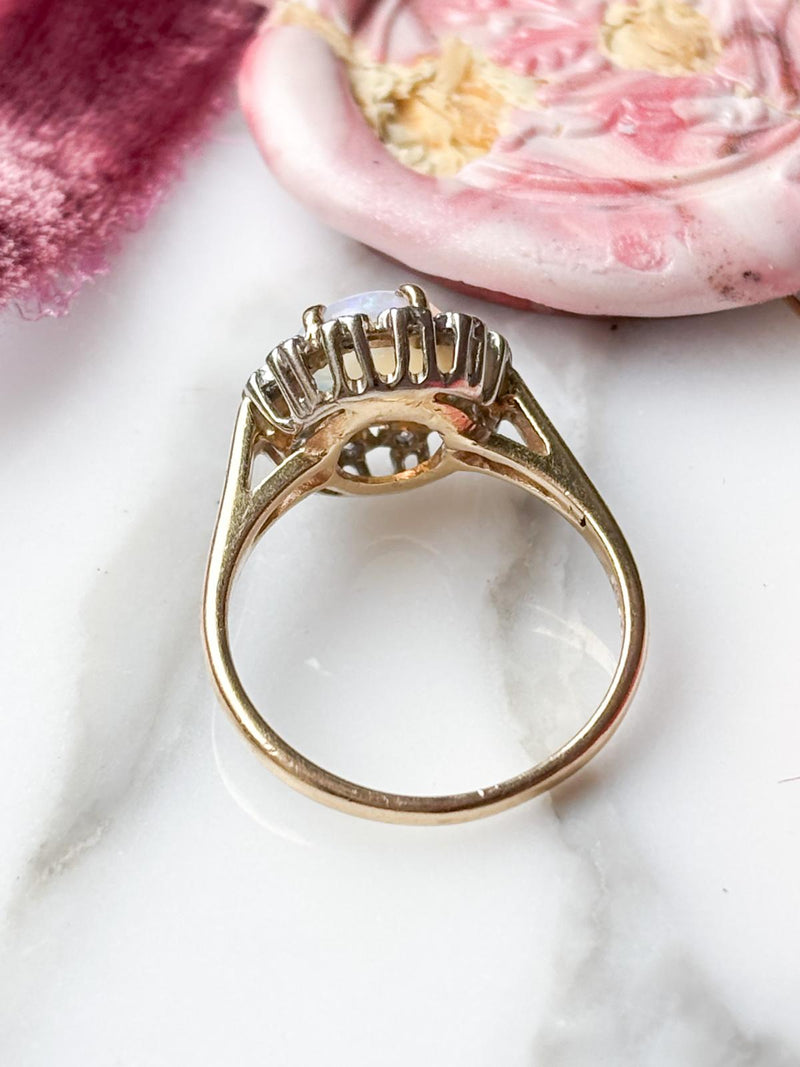 14k Vintage Opal with 0.15cttw Diamond Halo Ring