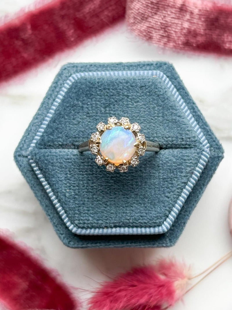 14k Vintage Opal with 0.15cttw Diamond Halo Ring