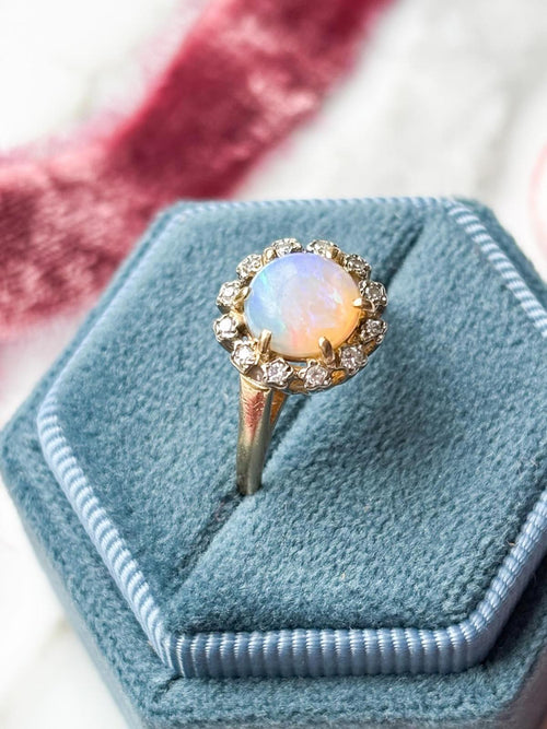 14k Vintage Opal with 0.15cttw Diamond Halo Ring