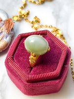 24k Vintage Cat's Eye Jade Cabochon Ring