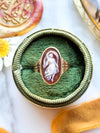 18k Victorian Etruscan Revival Carved Agate Navette