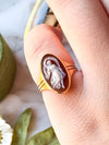 18k Victorian Etruscan Revival Carved Agate Navette