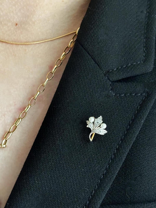 14k Tiffany & Co Diamond & Pearl Stick Pin