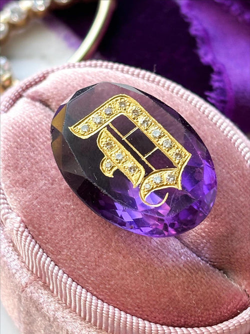 18k Victorian 37.45ct Inlaid Natural Amethyst