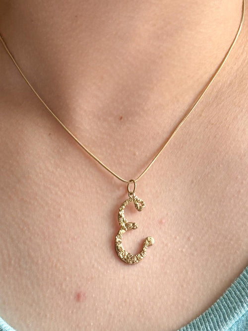 21k Vintage Gold Nugget Letter "E" Pendant