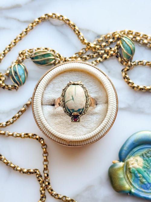 14k Victorian Eqyptian Faience Scarab Ring