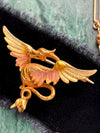 14k Art Nouveau Krementz Dragon Gold and Enamel Brooch