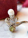 14k Antique Edwardian Peridot and Diamond Bow Gold Ring