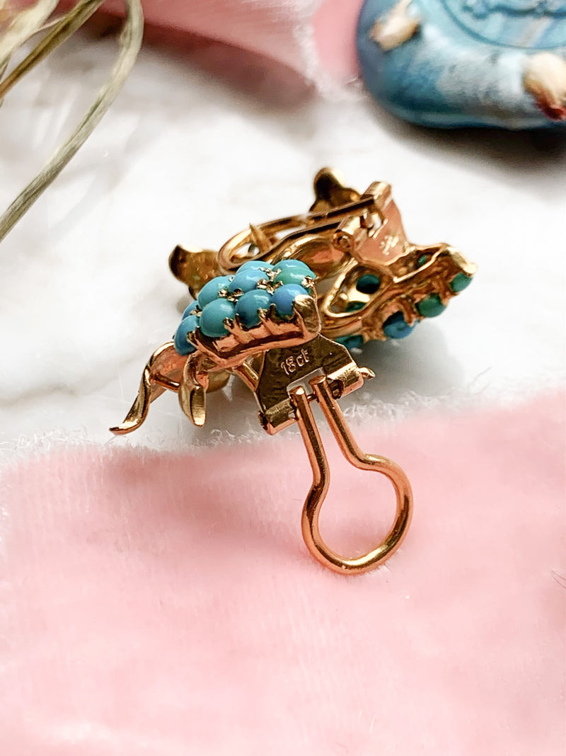 18k Vintage Persian Turquoise Cluster Earrings