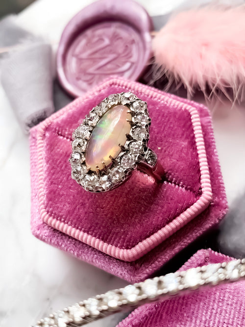 14k Edwardian Opal & Diamond Ring