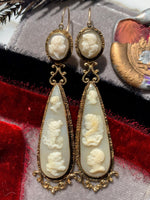 15k Victorian Shell Cameo Day/Night Earrings