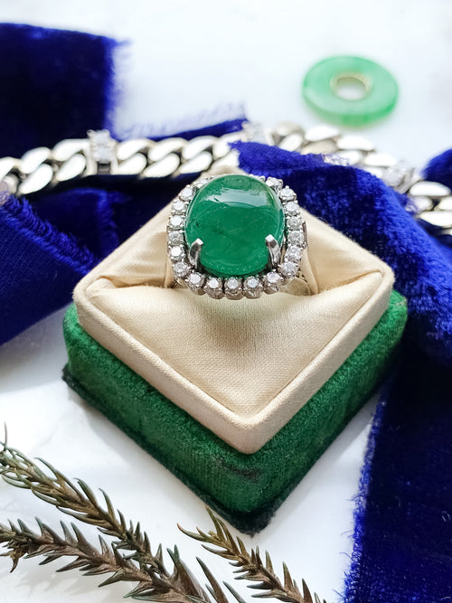14k Mid-Century Emerald & Diamond Ring