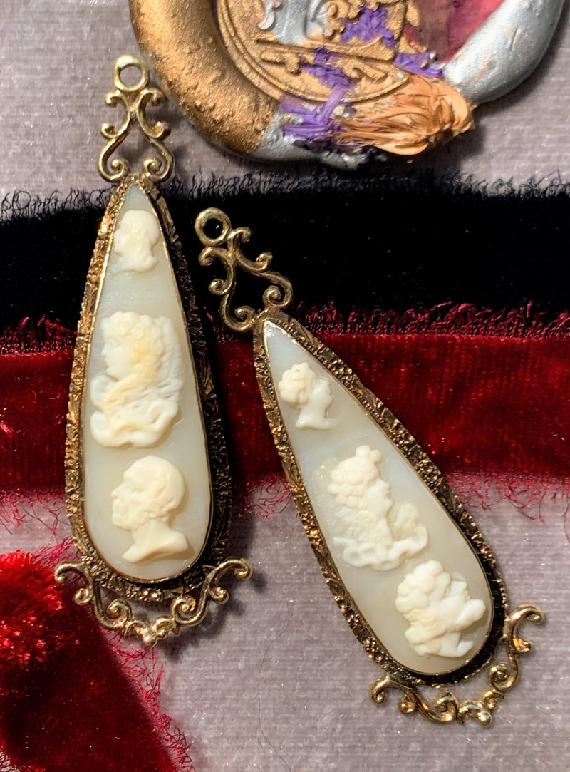 15k Victorian Shell Cameo Day/Night Earrings