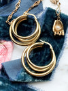 18k Vintage Blue Oro Triple Hoop Earrings