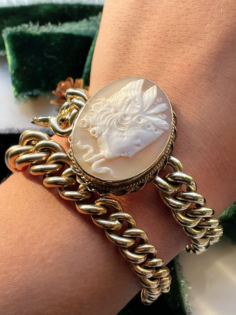 14k Edwardian Medusa Shell Cameo Pin